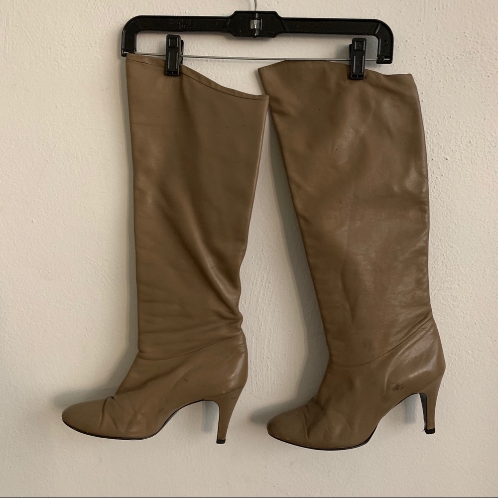 Vintage tan leather knee high boots